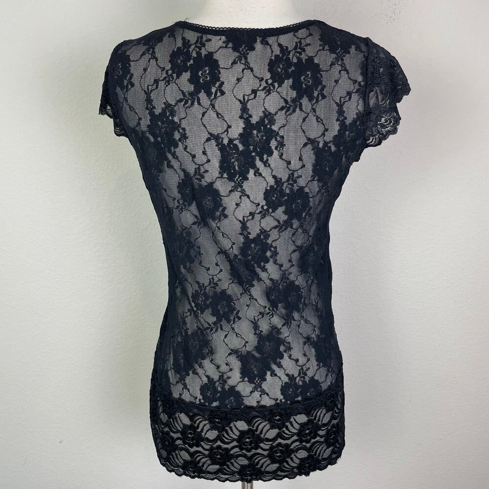 Vintage Black Lace Layers Short Sleeve Whimsigoth Top Large - Picture 5 of 7